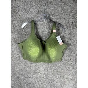 Cacique Lightly‎ Lined No Wire Bra Plus Size 46DD Green Lace Front Close